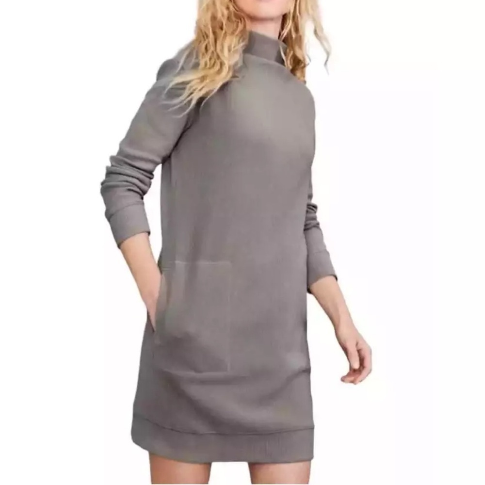 Women’s Garnet Hill organic cotton gray taupe ribbed cowl neck pockets dress, Sm
